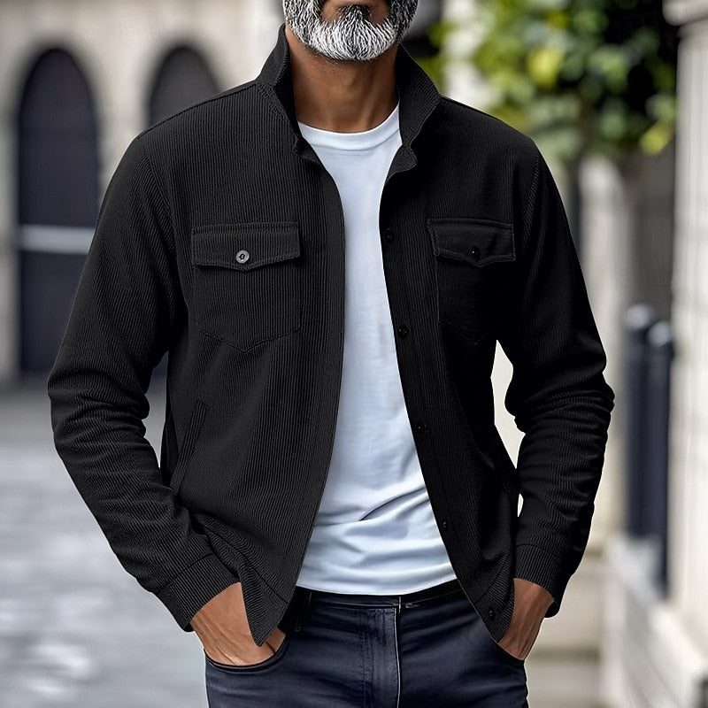 Men's Fine Ribbed Stand-Collar Shacket