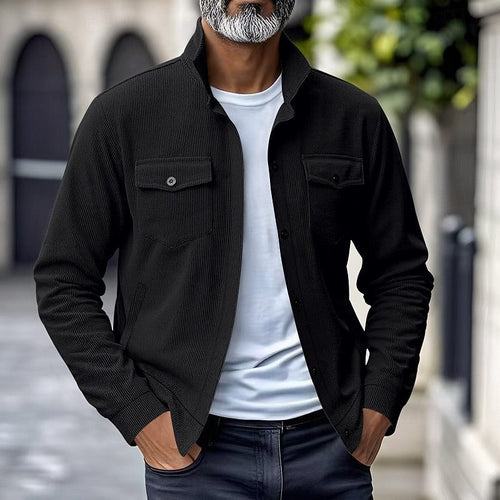 Men's Fine Ribbed Stand-Collar Shacket