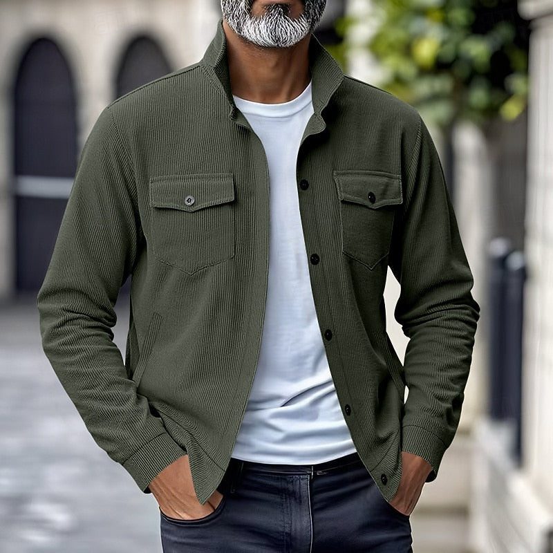 Men's Fine Ribbed Stand-Collar Shacket