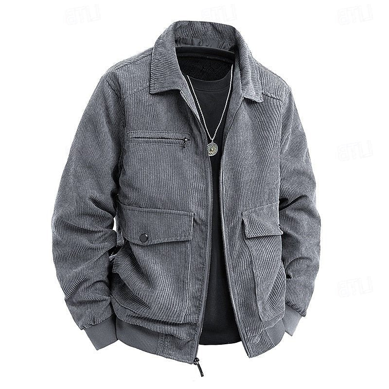 Men's Flap Pocket Full Zip Cord Work Jacket