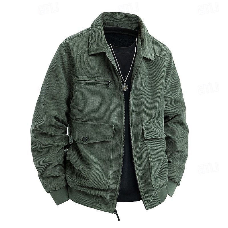 Men's Flap Pocket Full Zip Cord Work Jacket