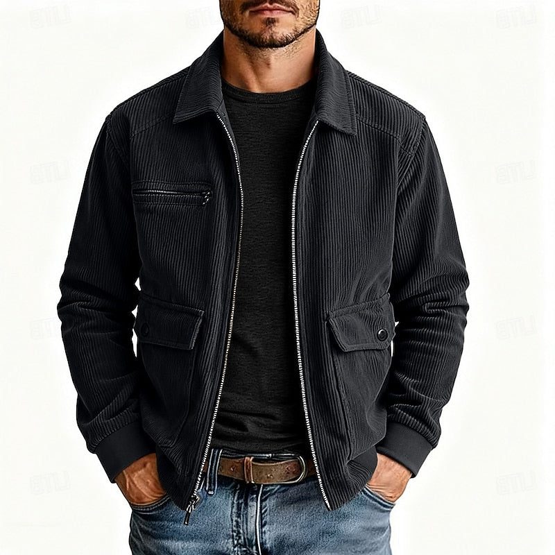 Men's Flap Pocket Full Zip Cord Work Jacket