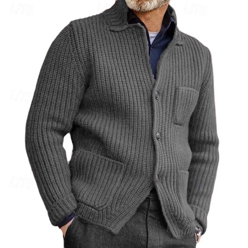 Men's Soft Rib Knit Buttoned Cardigan Sweater with Pockets