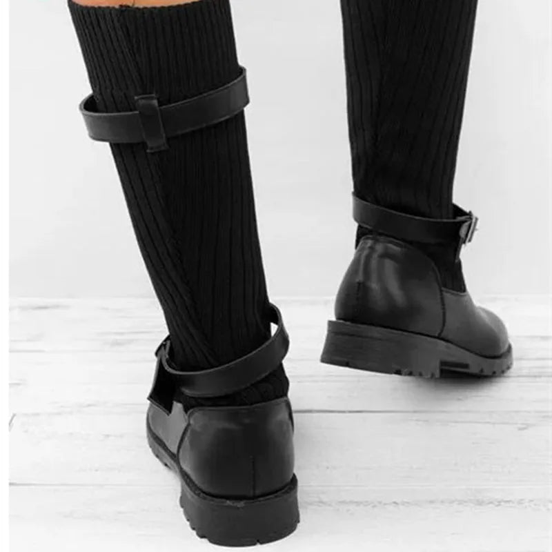 Women's Cozy Slouchy Knit Cold Weather Boots with Buckles