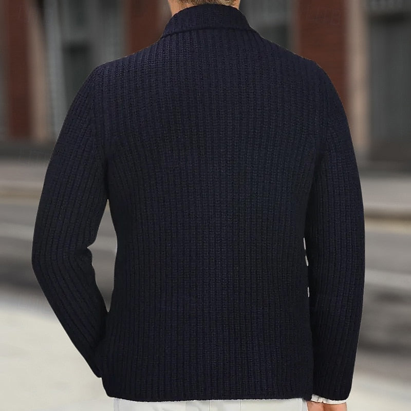 Men's Soft Rib Knit Buttoned Cardigan Sweater with Pockets