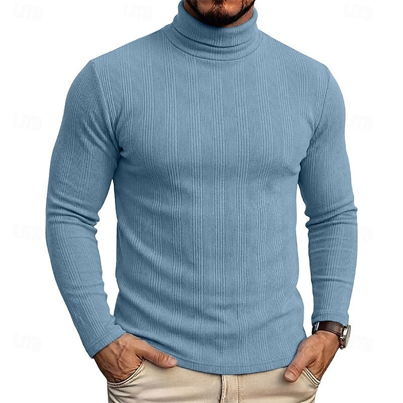 Men's Fitted Fine Rib High Neck Knit Sweater