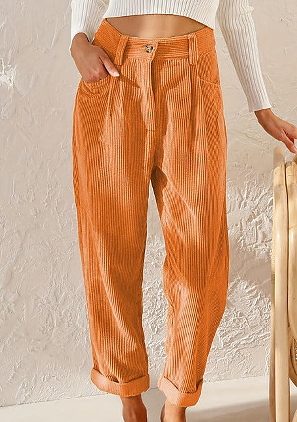 Women's Relaxed Button-Zip Textured Cord Pants