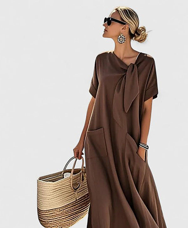 Women's Relaxed Everyday Tie Neckline Midi Dress