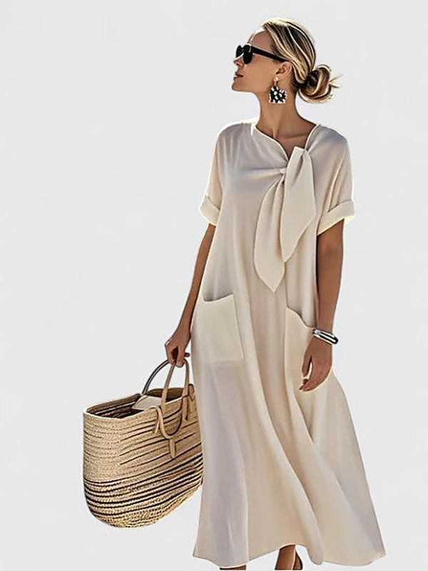 Women's Relaxed Everyday Tie Neckline Midi Dress