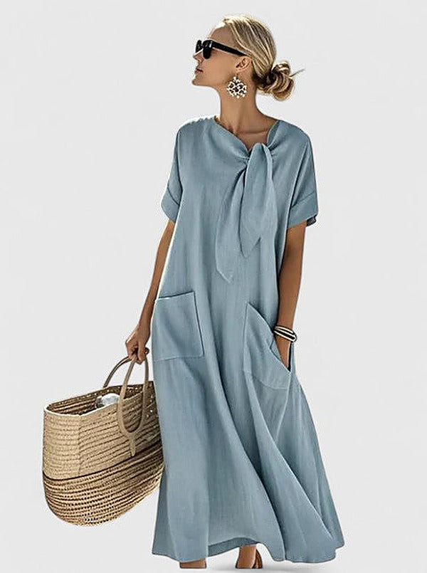 Women's Relaxed Everyday Tie Neckline Midi Dress