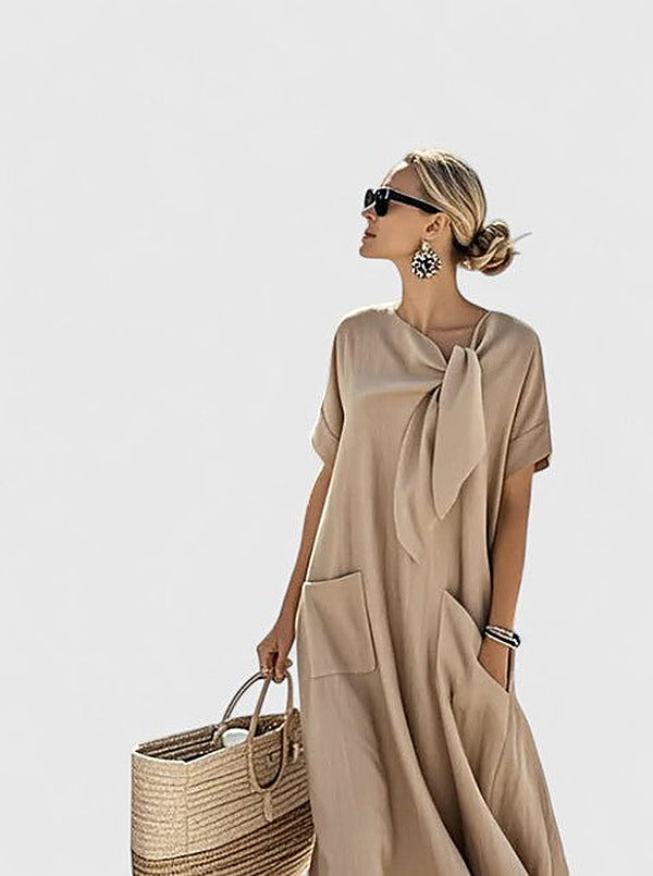 Women's Relaxed Everyday Tie Neckline Midi Dress