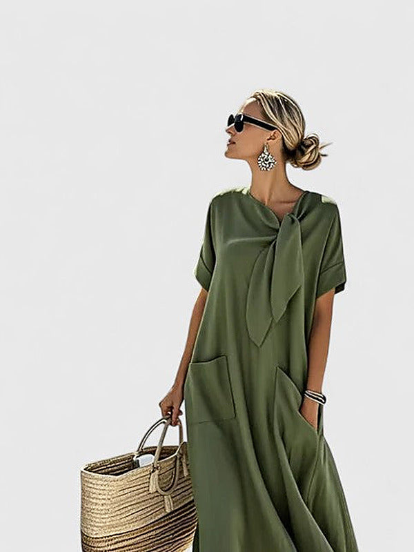 Women's Relaxed Everyday Tie Neckline Midi Dress