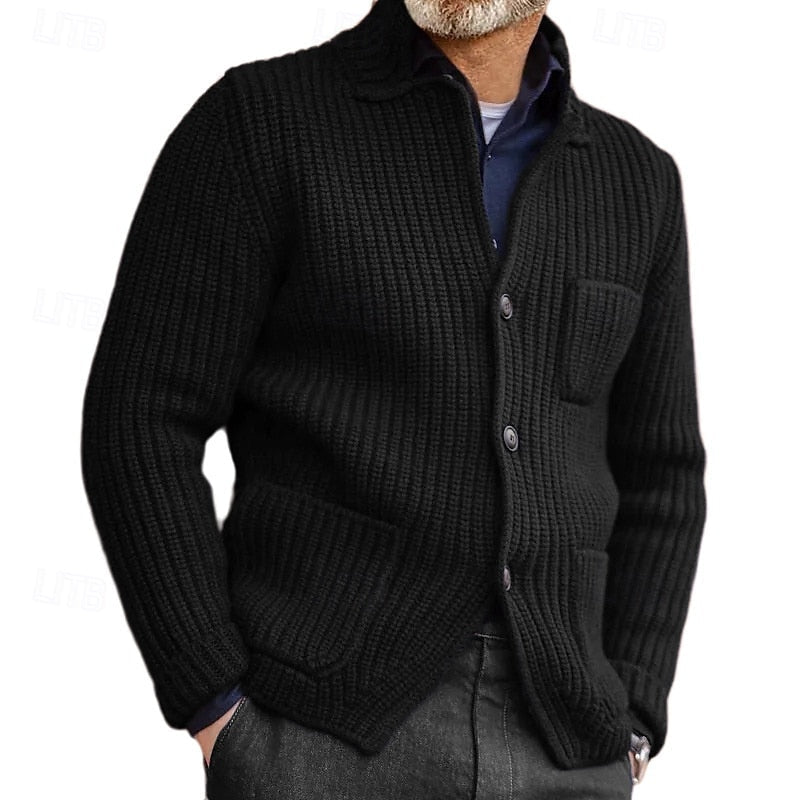 Men's Soft Rib Knit Buttoned Cardigan Sweater with Pockets