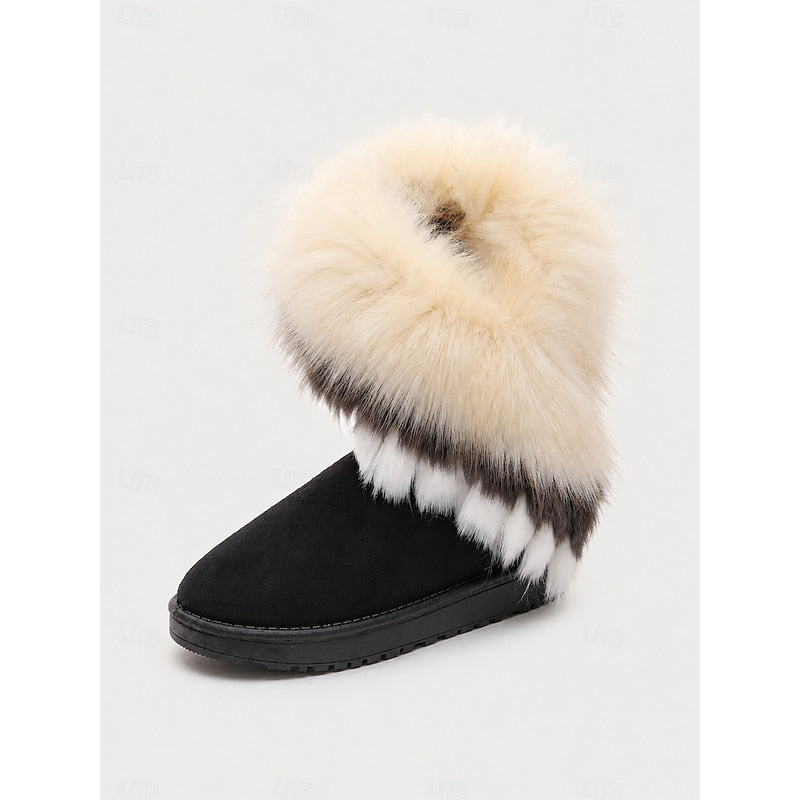 Women's Soft Fluffy Trim Pull-On Snow Boots