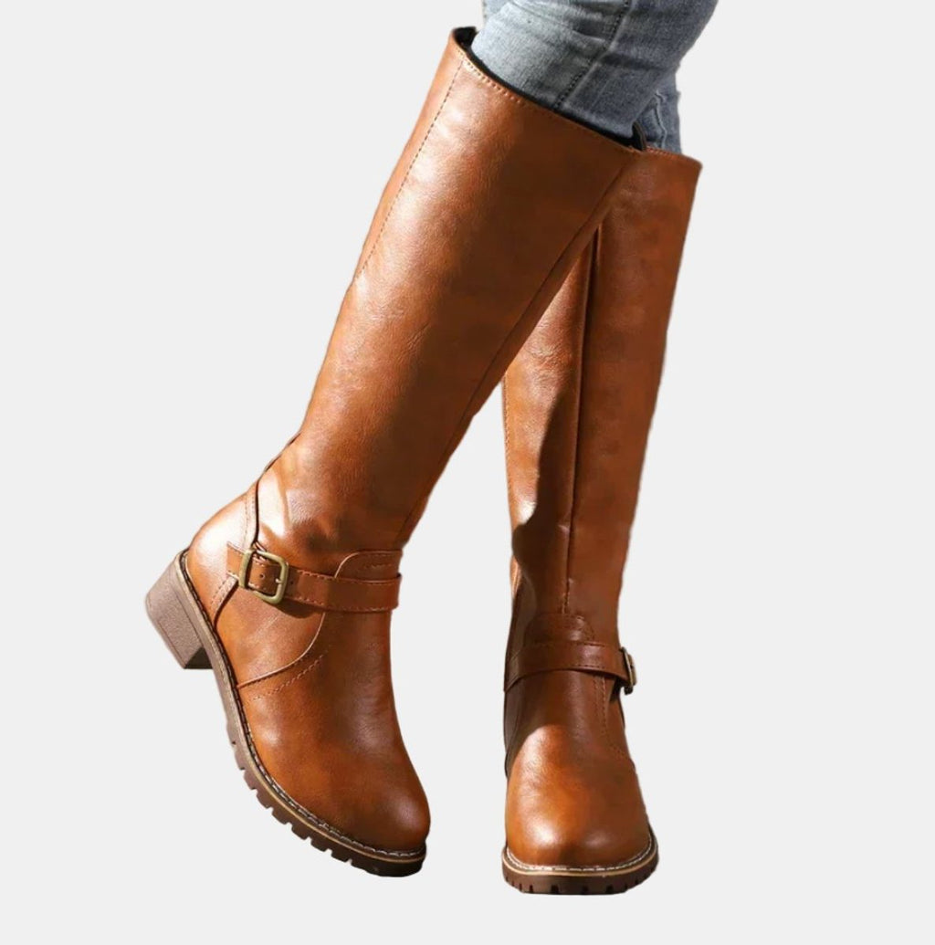 Women's Polished Tall Riding Boots with Walkable Block Heel
