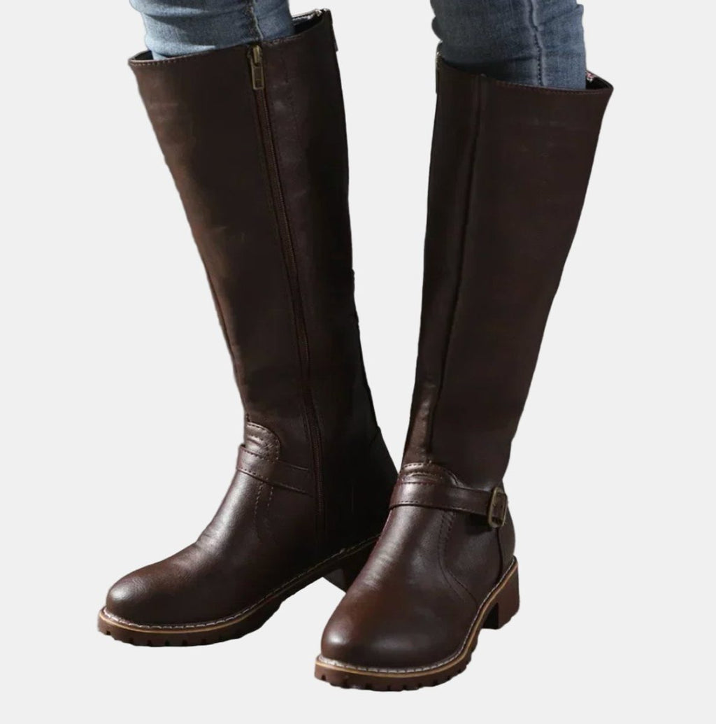 Women's Polished Tall Riding Boots with Walkable Block Heel