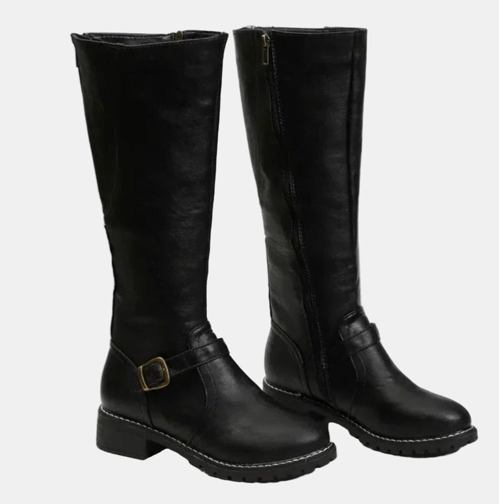 Women's Polished Tall Riding Boots with Walkable Block Heel