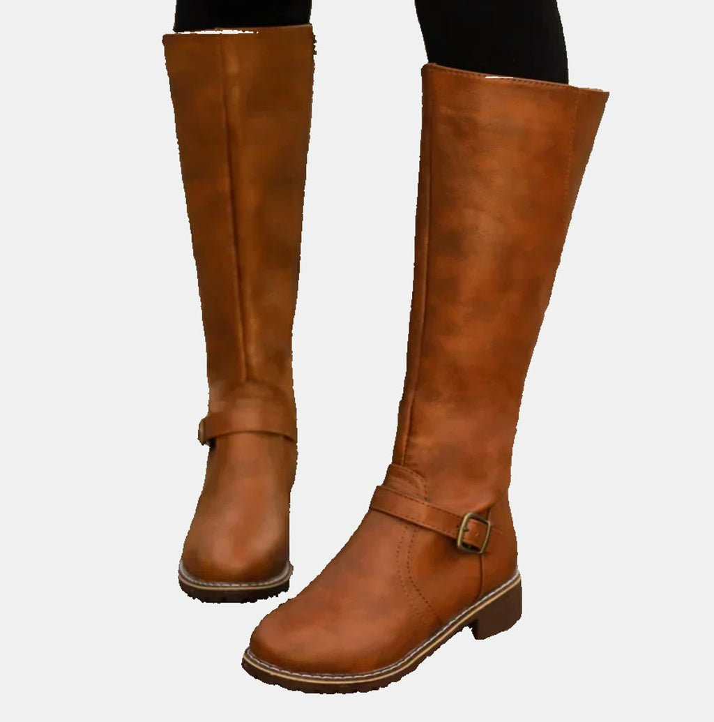 Women's Polished Tall Riding Boots with Walkable Block Heel