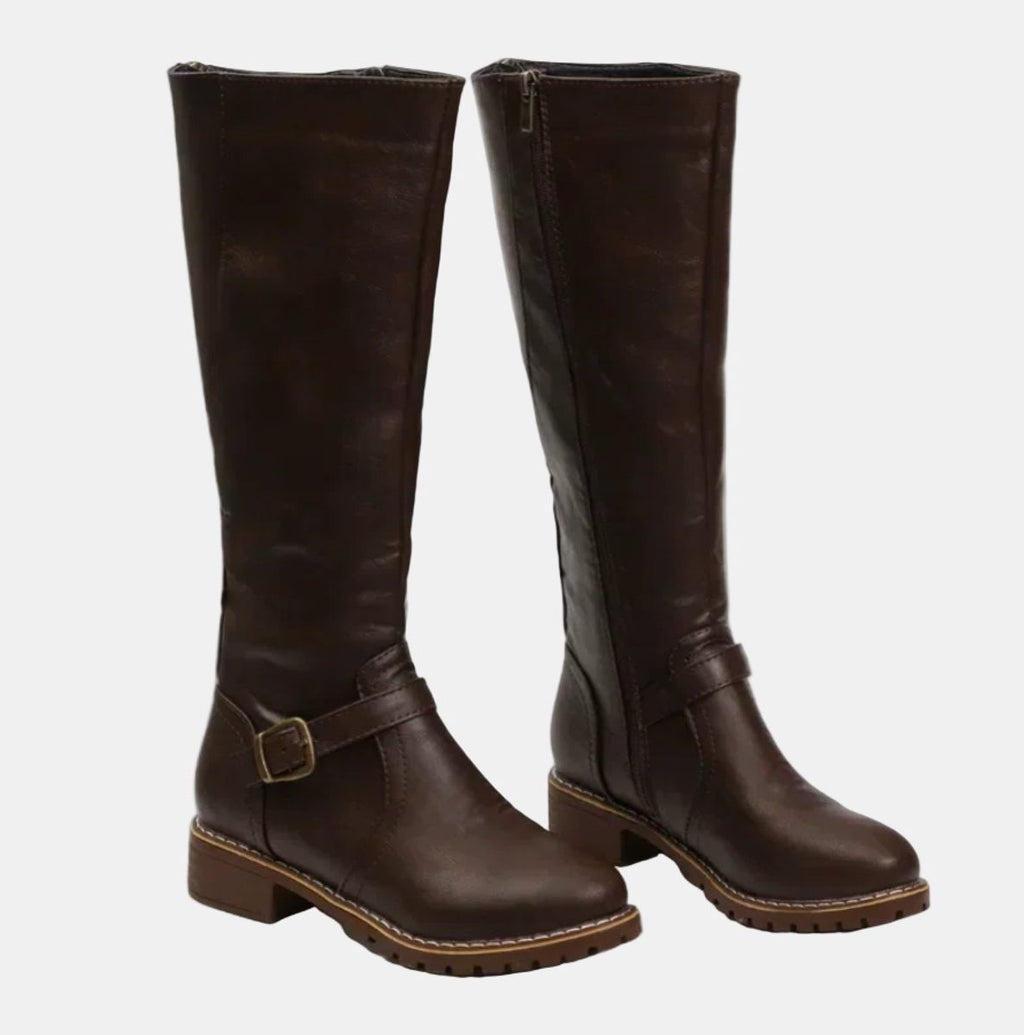 Women's Polished Tall Riding Boots with Walkable Block Heel