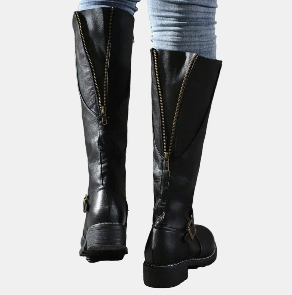 Women's Polished Tall Riding Boots with Walkable Block Heel