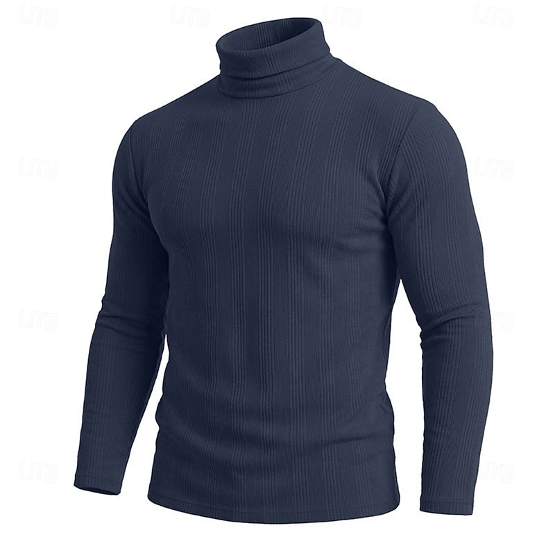 Men's Fitted Fine Rib High Neck Knit Sweater