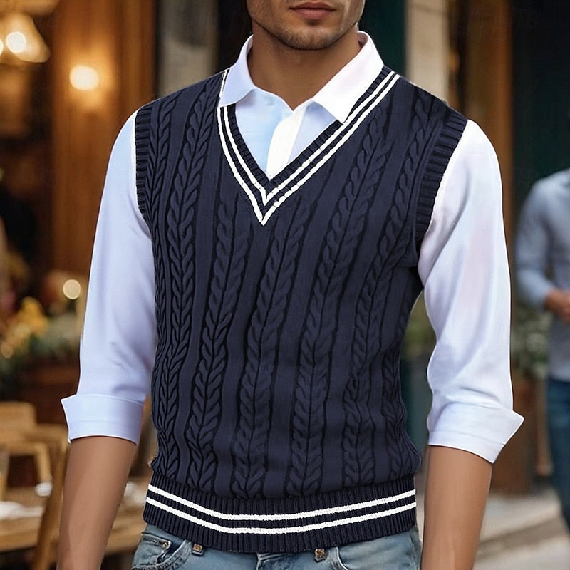 Men's Classic Striped Cable Detail Sweater Vest