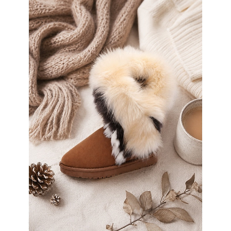Women's Soft Fluffy Trim Pull-On Snow Boots