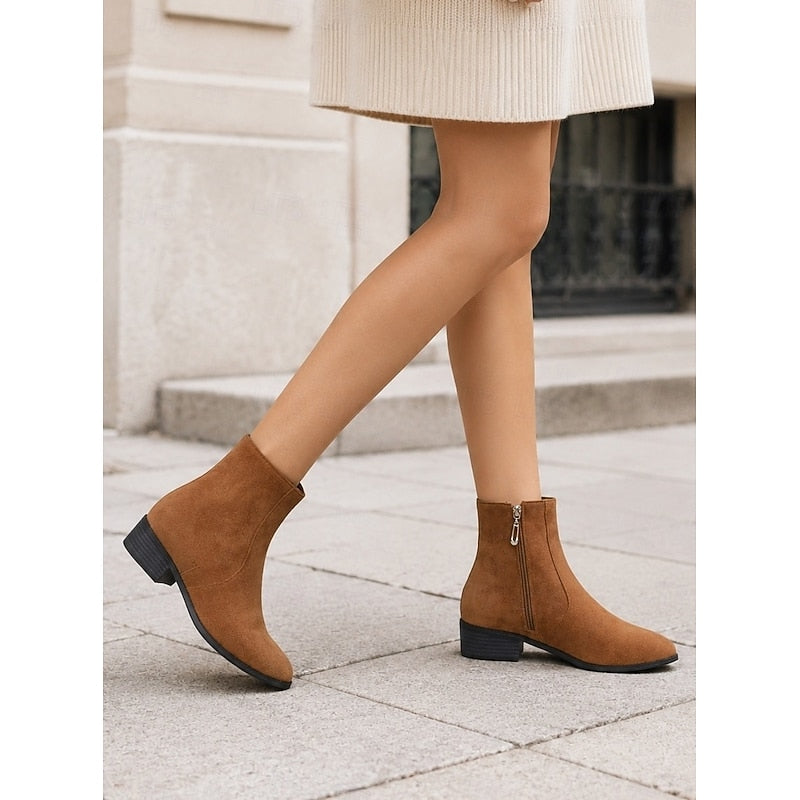 Women's Tailored Ankle Booties with Low Block Heel