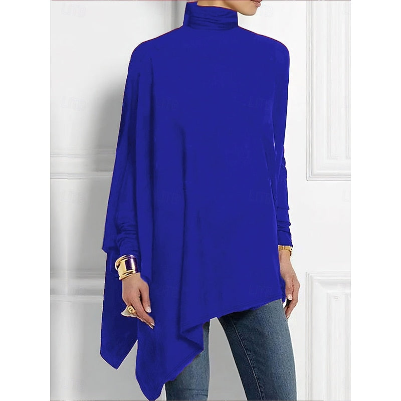 Women's Dressy Asymmetrical Hem High Neck Knit Sweater