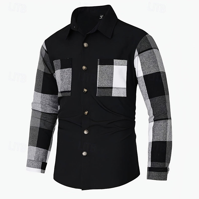 Men's Contrast-Paneled Button-Front Shirt Coat