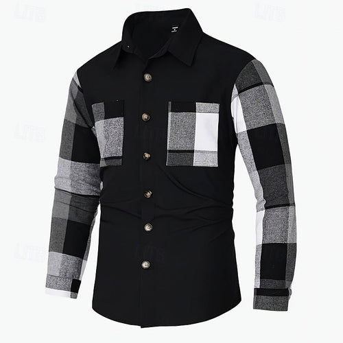 Men's Contrast-Paneled Button-Front Shirt Coat
