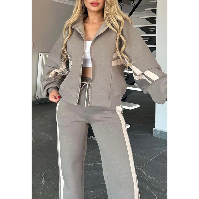Women's Sporty Zip-Up Jacket Wide Leg Pants Tracksuit