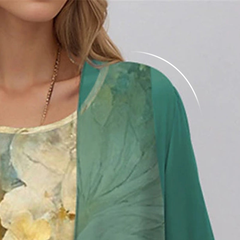 Women's Brunch Ready Floral Midi Dress with Cardigan Layer