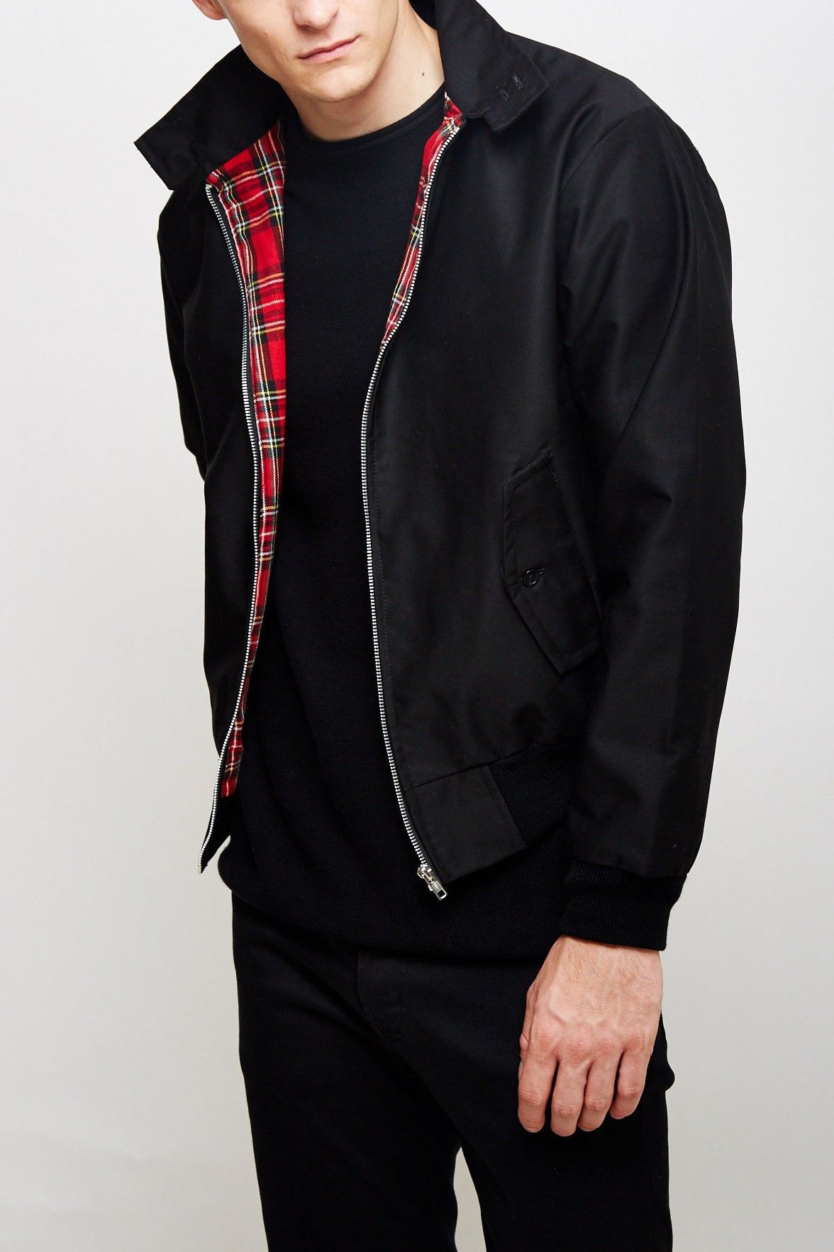 Men's Tartan Lined Zip-Up Harrington Coat