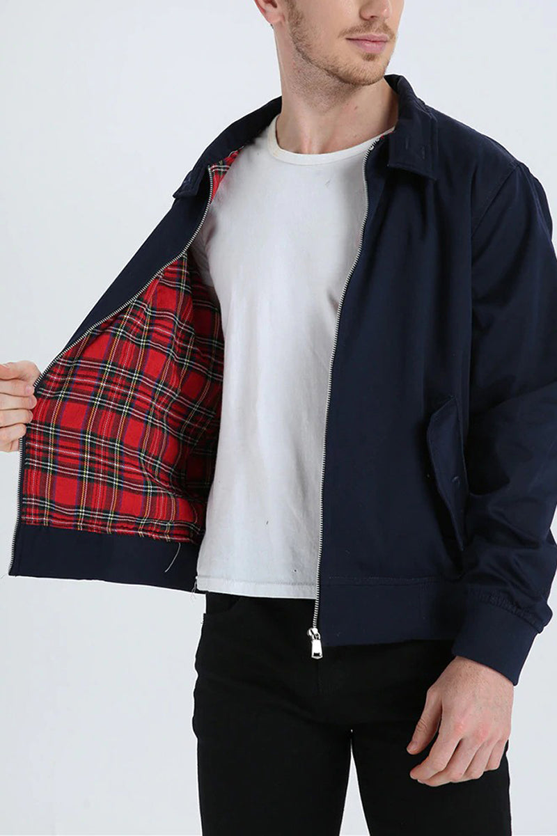 Men's Tartan Lined Zip-Up Harrington Coat