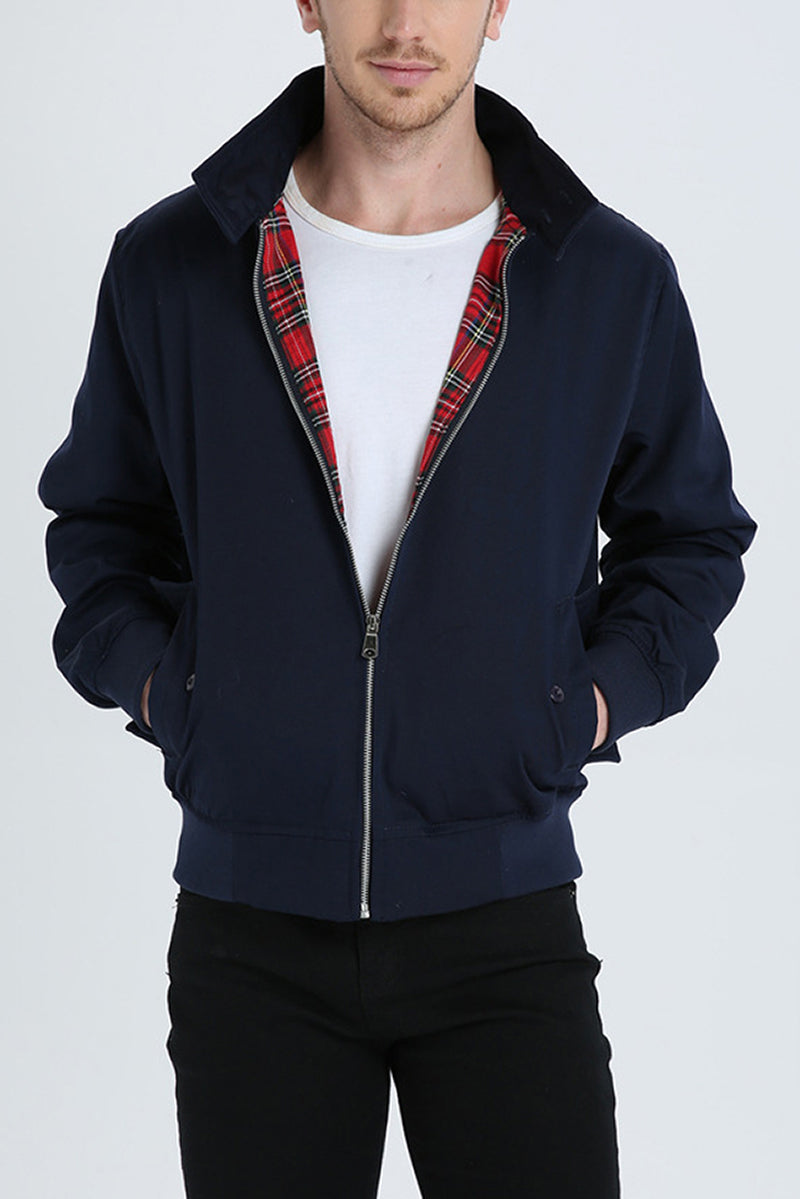 Men's Tartan Lined Zip-Up Harrington Coat