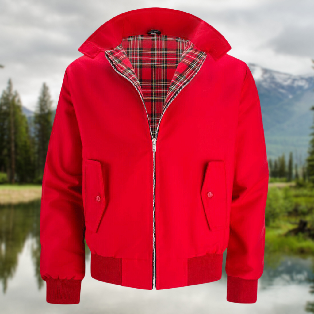 Men's Tartan Lined Zip-Up Harrington Coat