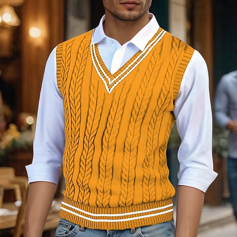 Men's Classic Striped Cable Detail Sweater Vest