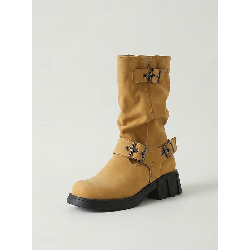 Women's Motorcycle Style Heeled Boots with Grip Sole