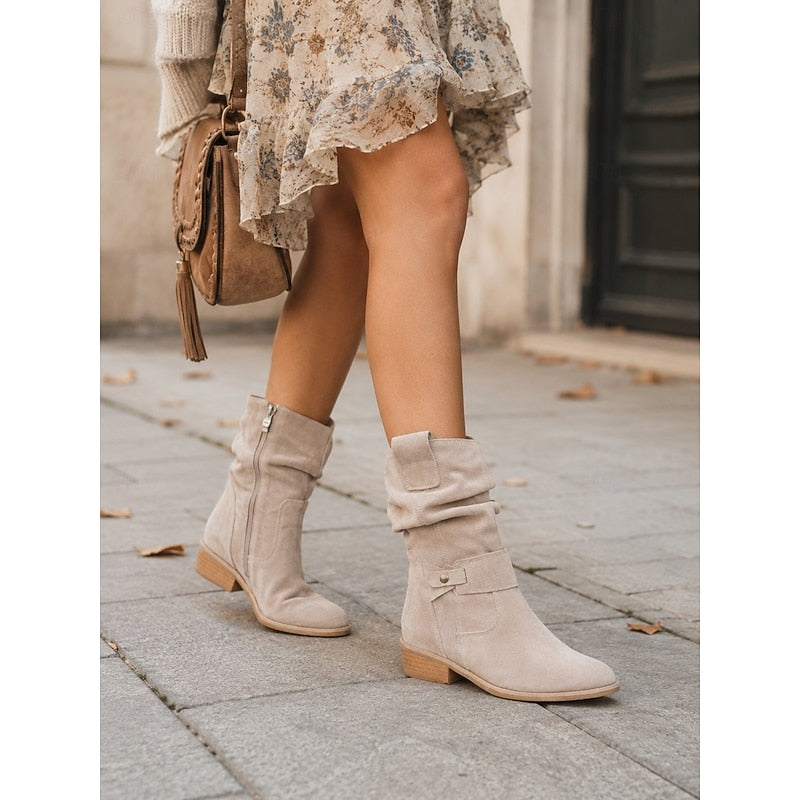 Women's Gentle Block Heel Relaxed Shaft Short Boots