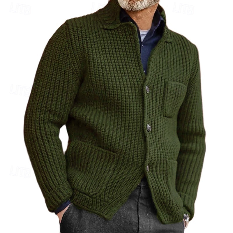 Men's Soft Rib Knit Buttoned Cardigan Sweater with Pockets
