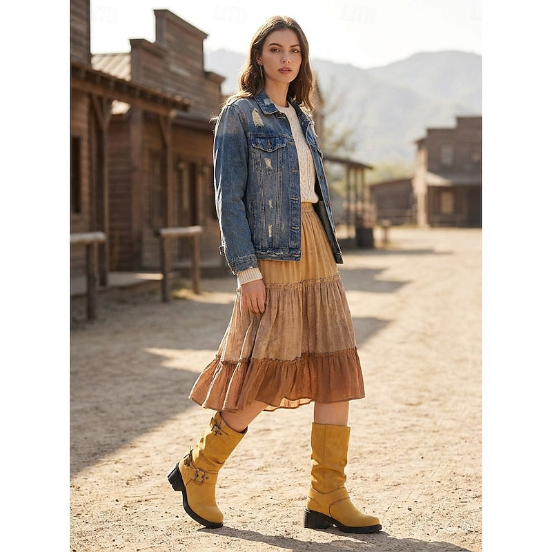 Women's Motorcycle Style Heeled Boots with Grip Sole