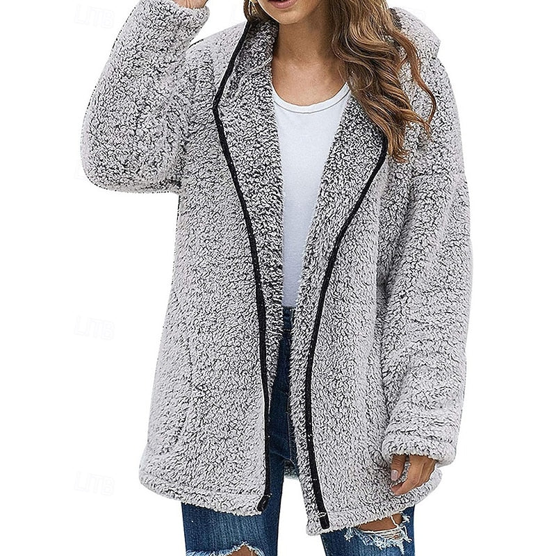 Women's Cozy Zip-Front Jacket with Plush Hood
