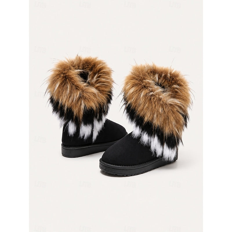 Women's Soft Fluffy Trim Pull-On Snow Boots