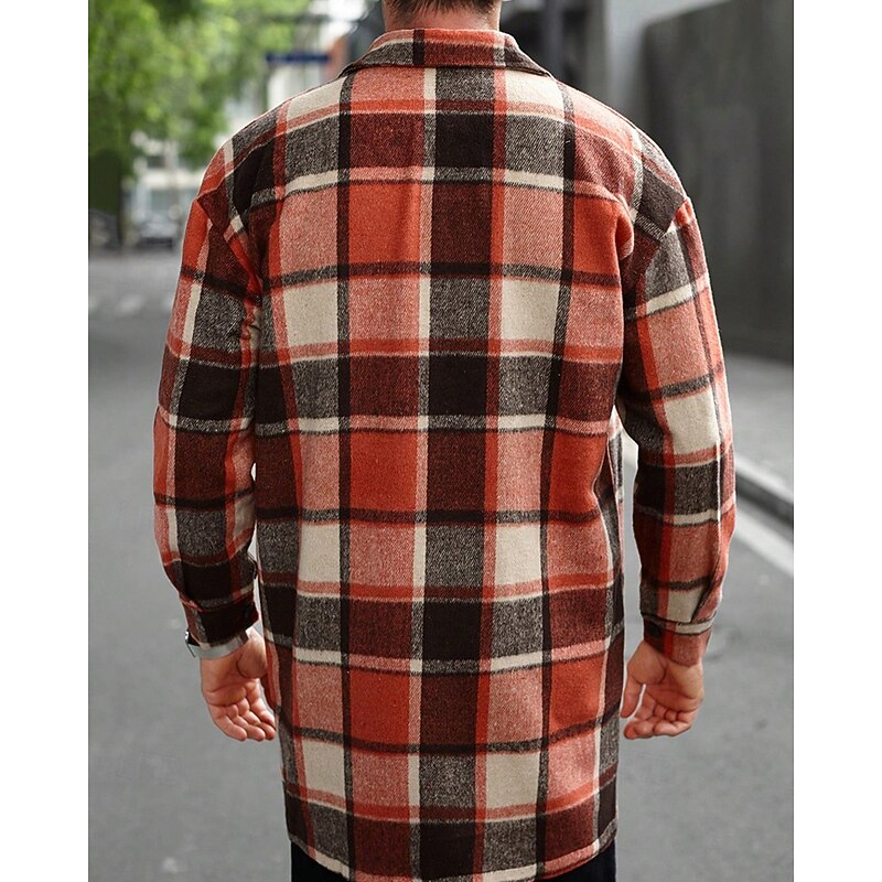 Men's Button-Front Checked Shirt Jacket with Pockets