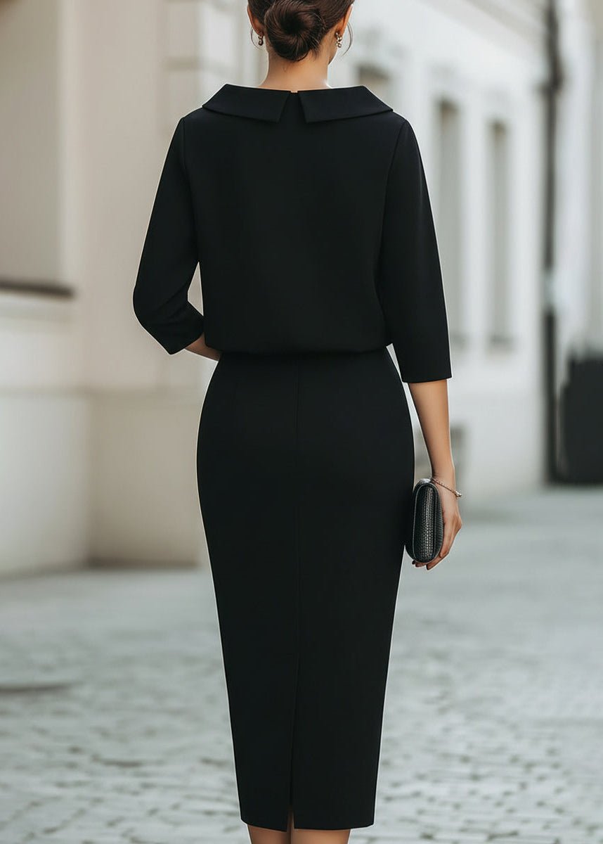 Women's Matte Crepe Boat Neckline Midi Skirt Outfit Set