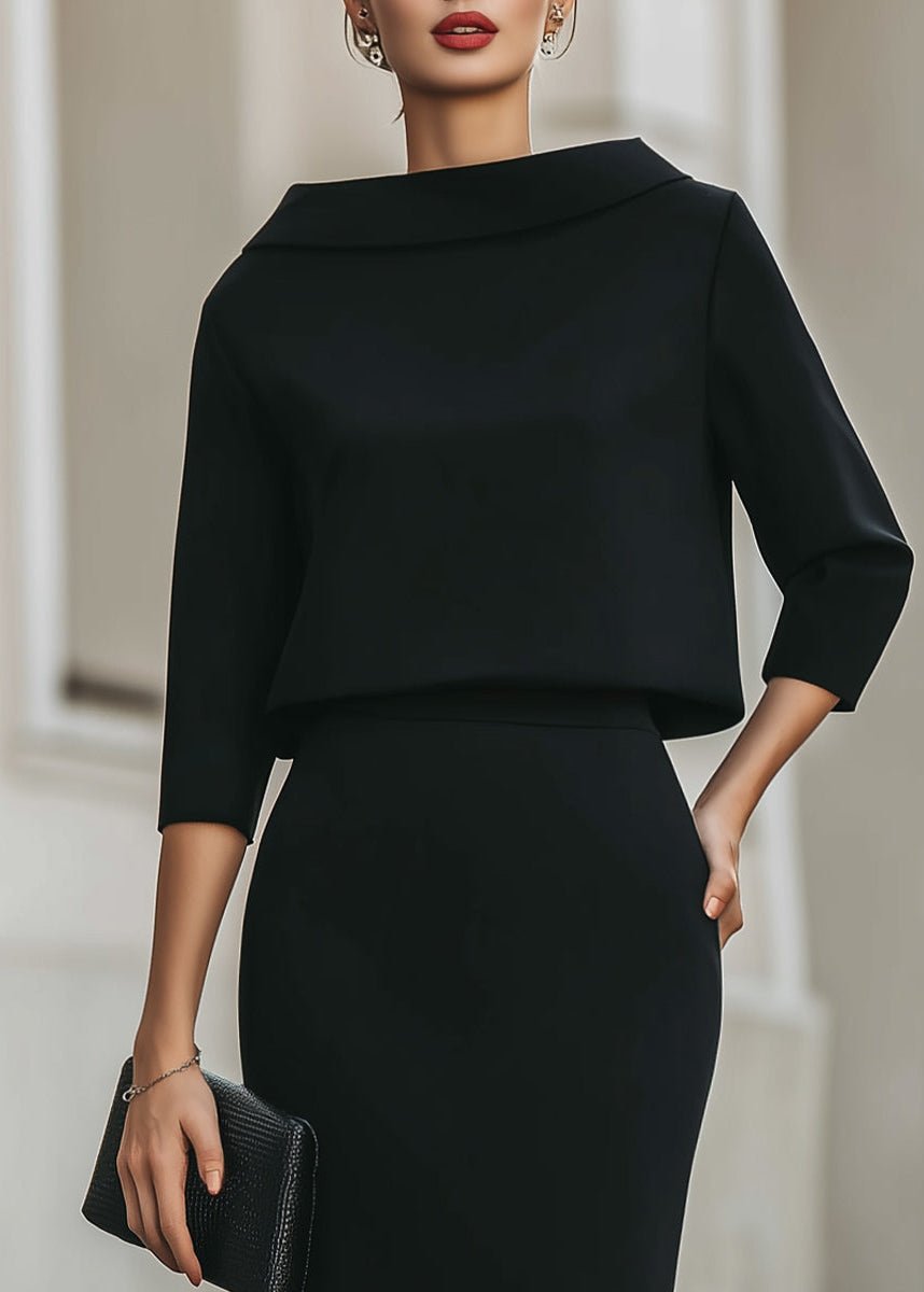 Women's Matte Crepe Boat Neckline Midi Skirt Outfit Set