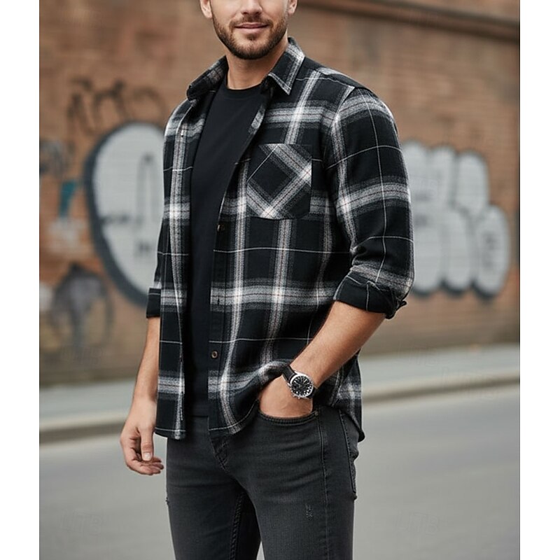 Men's Soft Plaid Layering Button-Down Overshirt
