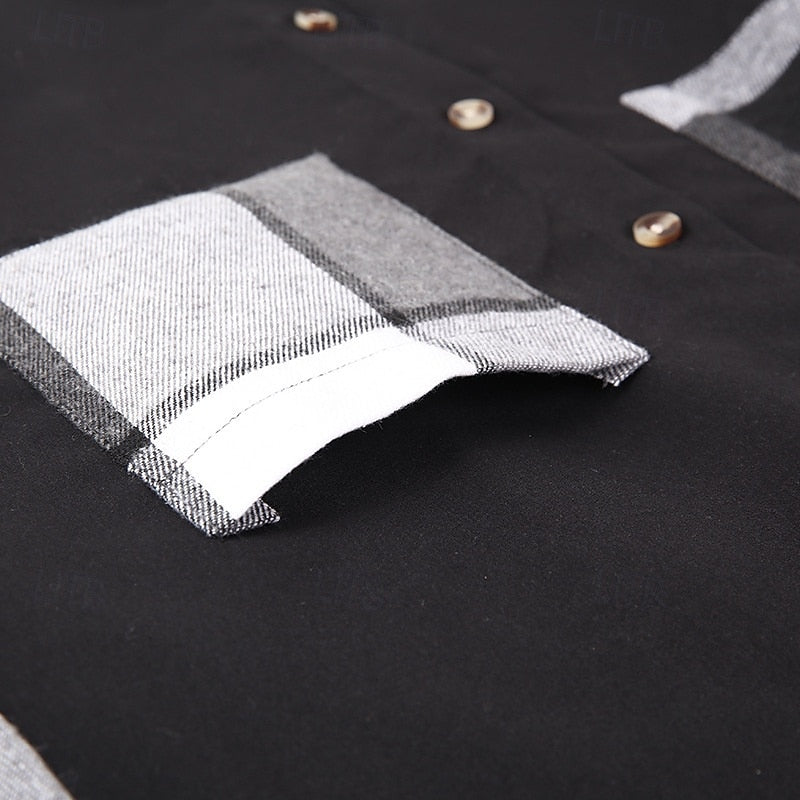 Men's Contrast-Paneled Button-Front Shirt Coat
