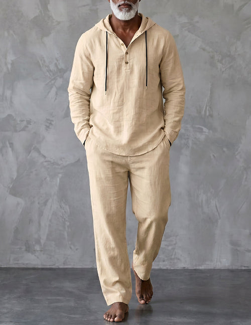Men's Casual Travel Henley Hoodie Two Piece Lounge Set